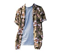 Vintage Khaki & Caramel Hawaiian Print Shirt