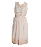 Vintage Cream Embroidered Dress with Peplum Waist