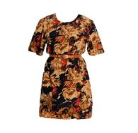 Vintage Gold and Navy Foliage Dress