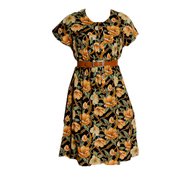 Vintage Gold Chain & Floral Print Dress