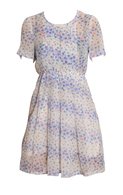 Vintage White with Blue and Pink Floral Print Dress
