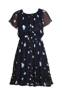 Vintage Navy Blue Pleated Spot Print Dress