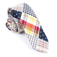 OTAA Palid Red Gingham Cotton Polka Dot Skinny Tie