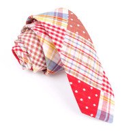 OTAA Red Palid Gingham Polka Dot Cotton Skinny Tie